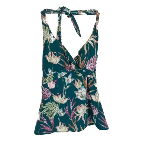 NWOT Womens Size 4 Garnet Hill Green Floral Signature Twist-Front Tankini Top - Picture 1 of 4